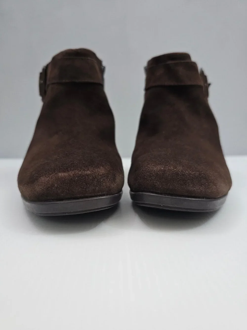 Munro Callie Zip Ankle Boot Womens 8.5 Brown Suede Comfort Low Heel Buckle Strap
